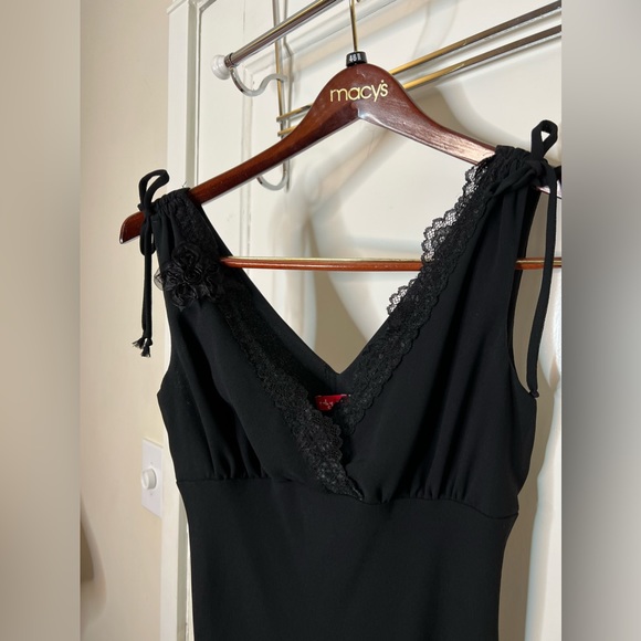 Vintage 90’s Y2K V-Neck Midi Dress Beaded Gauzy Lace - Picture 7 of 16